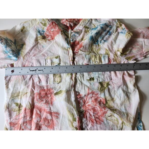 CHICO'S White Blue Pink Floral Lightweight Coastal Loose Top SZ 0 (US S) - Picture 5 of 9